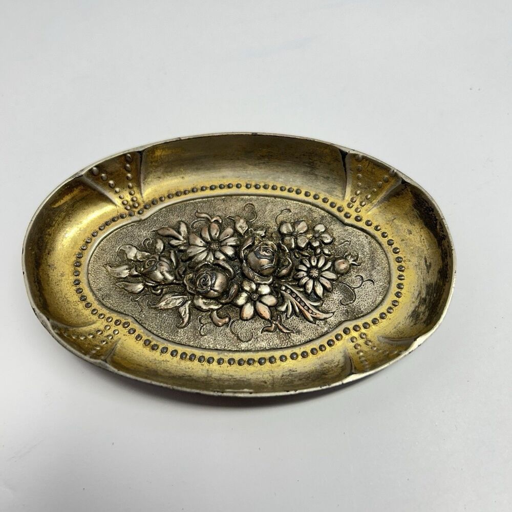 vintage Hiawatha embossed metal trinket dish